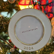Pottery Barn 2024 ROUND White Dated Enamel Frame Christmas Ornament New in Box