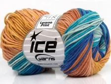 8-Skein Lot Lorena Print Yarn light cotton turquoise blue rose brown