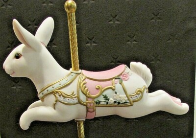 Hallmark test 1991 CAROUSEL RABBIT Brass Pole Porcelain Handpainted w Box