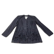 Vintage Lois Snyder Dani Max Blazer Black Jacket With Velvet Floral Size 14