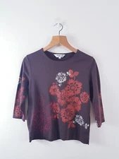 TIGI FLORAL FINE KNIT ROUND NECK JUMPER TOP LADIES CARDIGAN SHIRT BROWN 10/12