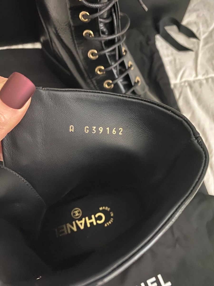 Chanel Combat Lace Up Boots Shiny Goatskin Black & Dark Gray Chanel Combat Lace Up Boots Shiny Goatskin Black & Dark Gray