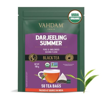 VAHDAM Bio Darjeeling Sommer Schwarzer Tee, 50 Teebeutel