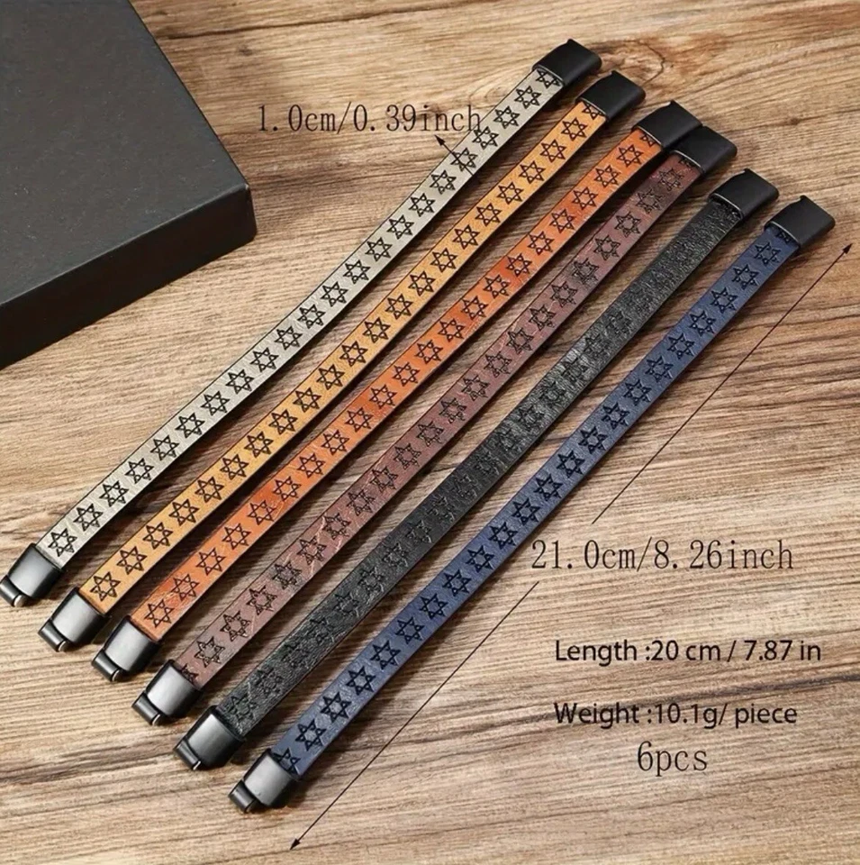 Men’s Beige PU Leather Star Of David Bracelet With Magnetic Closure! - Image 3 of 3