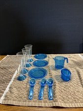 Blue/clear Toy Dishes, W/covered Pot And Pitcher