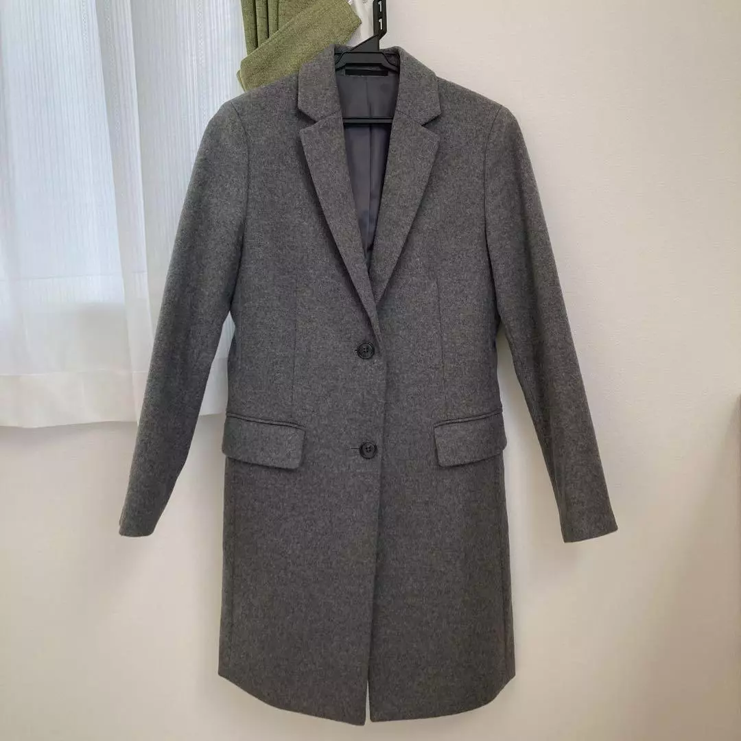 Uniqlo Cashmere Chester Coat Women Size XS Gray Wool Plain Outerwear No Hood