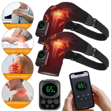 Cordless Electric Heated Shoulder Brace Vibration Massage Knee Pain Relief