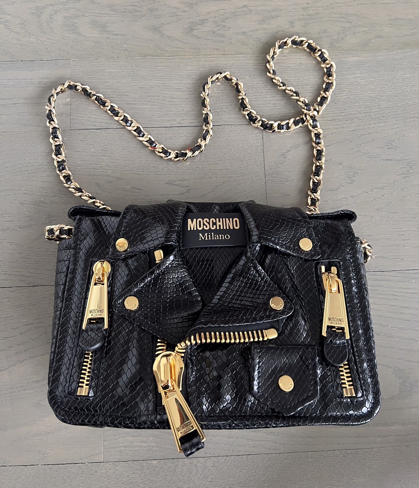 MOSCHINO Biker Snake Effect Black Crossbody Bag image 4