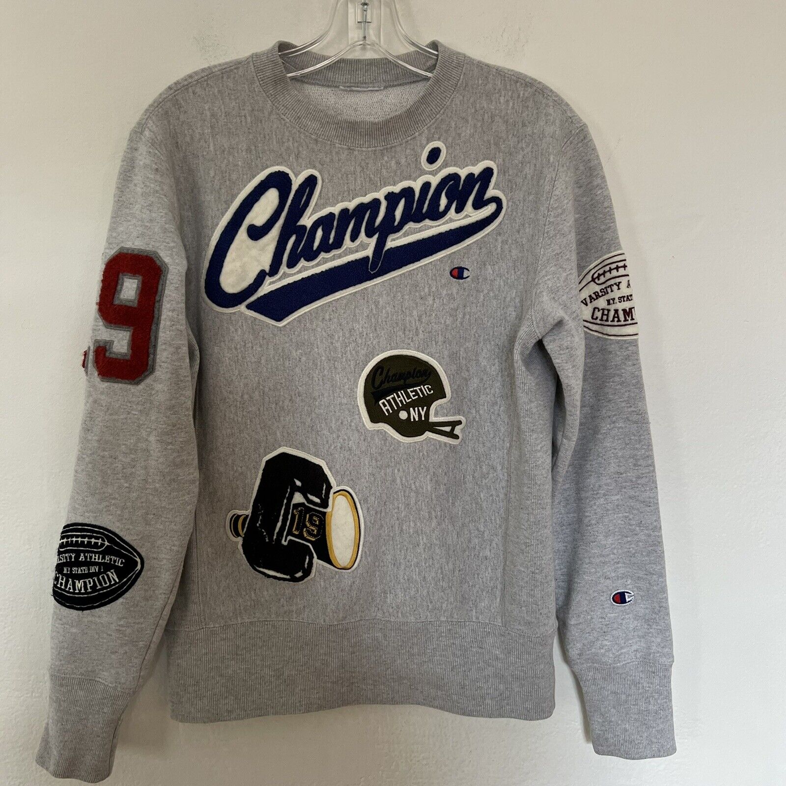 Champion Reverse Weave Vintage Patch Varsity Sweatshirt Size S Gray 90s  Vietnam | eBay