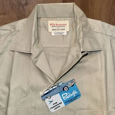 NOS Richman Shirt Loop Collar Wash and Wear 1950s Sanforized Vintage Mens Medium