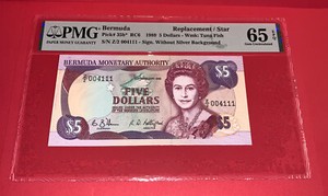 PMG Bermuda $5 Banknote Replacement/Star 1989 p35b* UNC65 EPQ