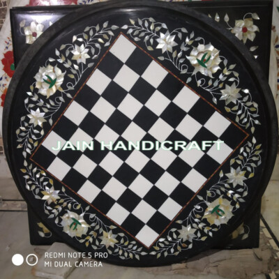 18'' black Marble game Chess Table Top kids Inlay Mosaic home decor room