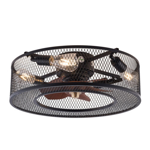 20" Ceiling Fan Caged Light Farmhouse Chandelier Flush Mount LED Lamp + Remote - Picture 16 of 24