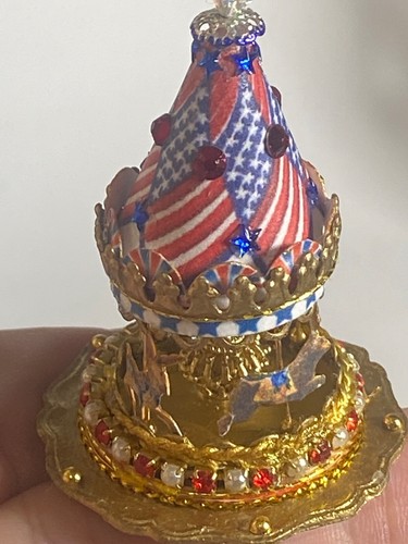 OOAK Artisan American Carousel Toy Miniature 1:12 Dollhouse Patriotic Diorama - Picture 13 of 18