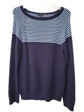 Talbots Nylon/Lambswool Blend Navy Long Sleeve Boat Neck Pullover Sweater Size L