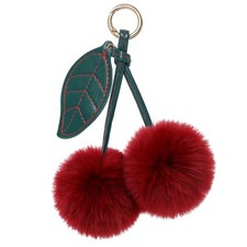 Cherry Pom Pom Keychain Fluffy Car Keychain Pompom Key Chains Charm For Hand...