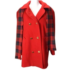 Westbound Dillard's Red Wool Blend Pea Coat Plaid Scarf Size 8