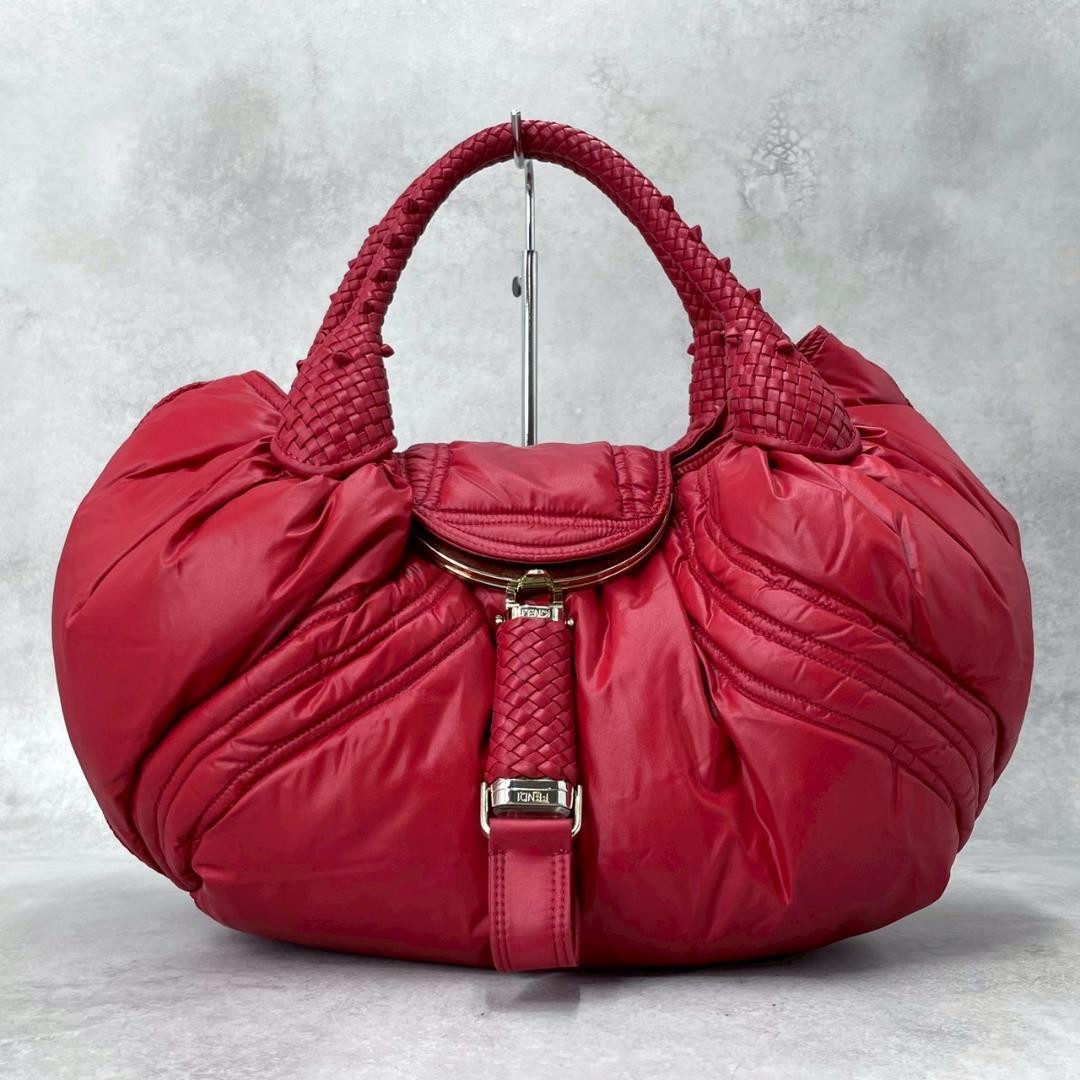 Fendi Moncler Collaboration Spy Bag Red Nylon Handbag Tote Leather