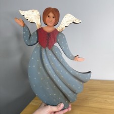 Angel Wood Carved Hand Painted Wall Hanger Folk Art Primitive 15.75  Read
