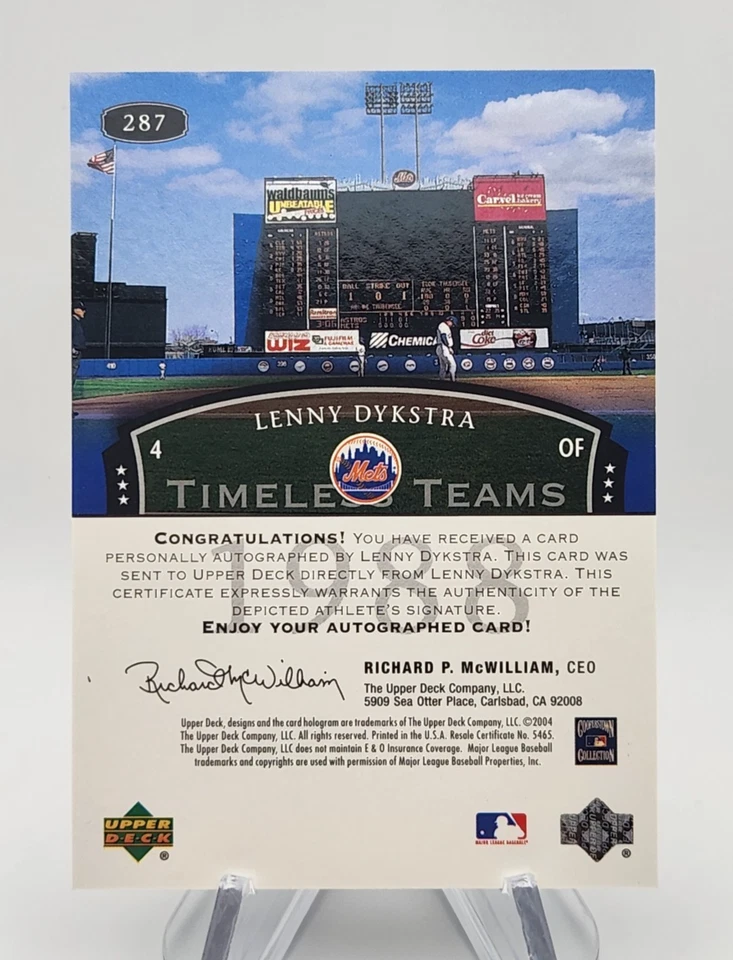Lenny Dykstra 2004 Upper Deck Legends Timeless Teams Auto 1988 Mets #287 - Imagem 2 de 2