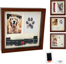 Pet Memorial Dog Picture Frame, 4 Customizable Displays, 9x9, Paw Print Kit for