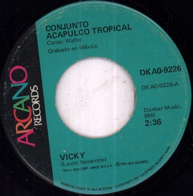 Conjunto Acapulco Tropical Vicky 7'' vinyl Mexico Arcano 1974 has edge warp