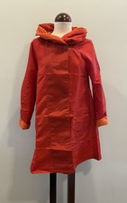 NWT UBU Women's Reversible Red Orange Coat Pleated Hood Rain Jacket Size Small