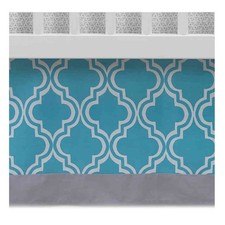 NEW Lambs  Ivy Crib Skirt Dust Ruffle Bold teal and white Moroccan print geomet