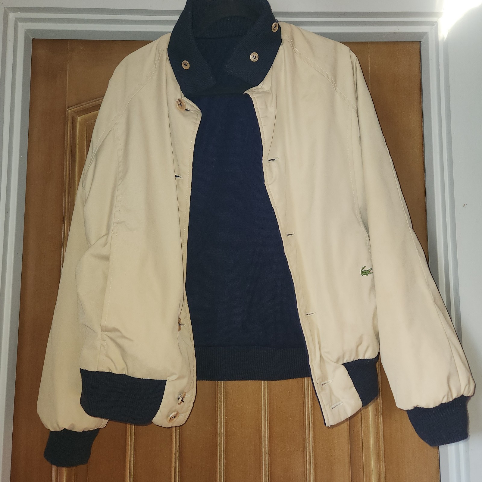 Mens Izod Lacoste Vintage Reversible Harrington Jacket Navy /Tan Size S Twain