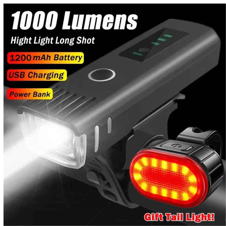 Bike Light Set Rechargeable LED Bicycle Lights Waterproof Headlight Front Rear A