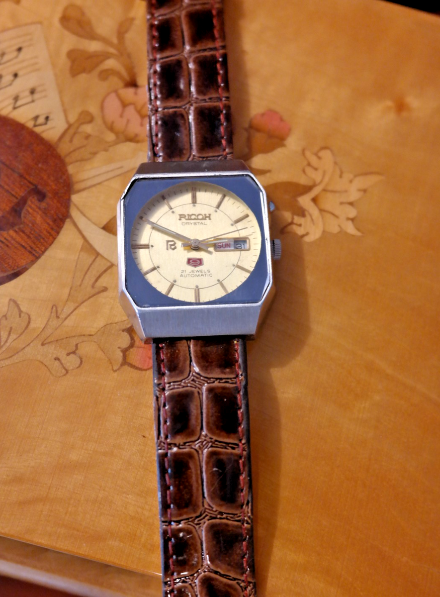 Handsome Men's Wristwatch: RICOH Crystal 21 Jewels w/Date & Day
