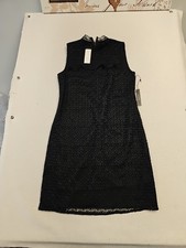 Maxsport Womens Sleeveless Crochet High Neck Sheath Dress Black Lined Size Small