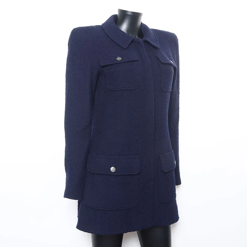Giacca CHANEL 97A COCO bottoni anni 1997 allestimento tweed blu navy WS10467