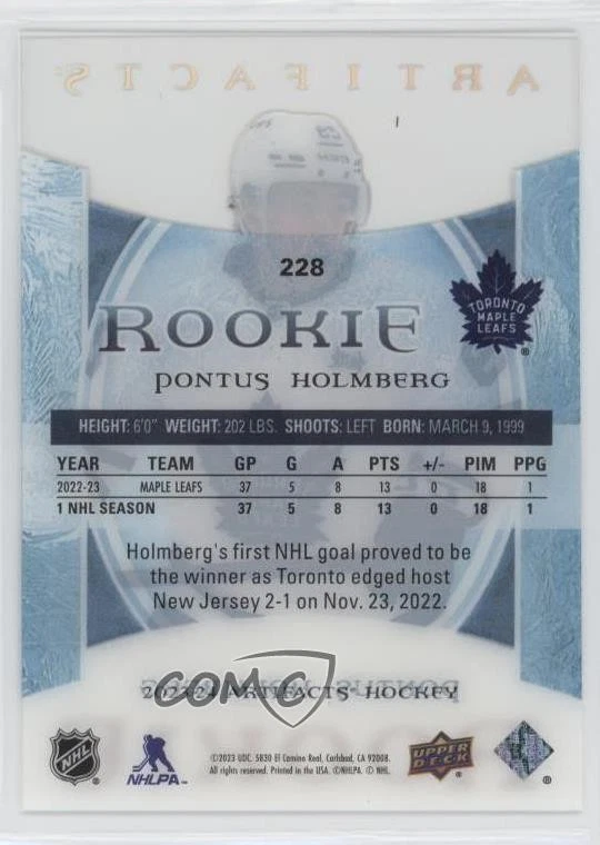 2023 Upper Deck Artifacts 2022-23 Update Clear Cut Rookies Pontus Holmberg #228 - Image 2 of 2