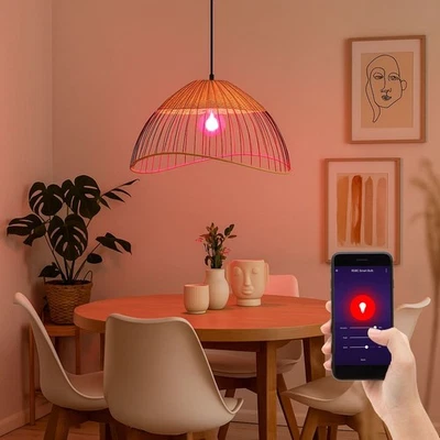 Hängeleuchte Pendelleuchte Esszimmerlampe Smart RGB LED App Gitter Rattan Dimmer - Bild 1 von 4
