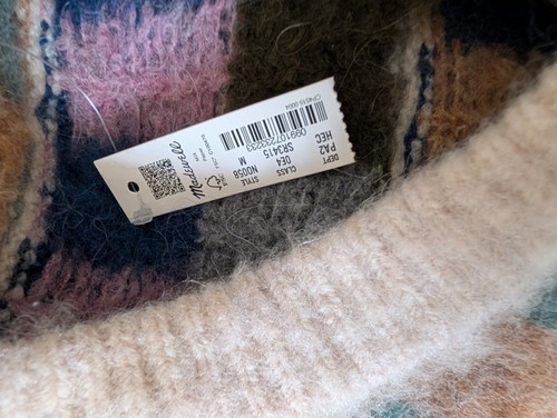 Madewell Fair Isle Sweater NWT Womens M Brushed Checkerboard Fuzzy Oversized - Picture 5 of 10