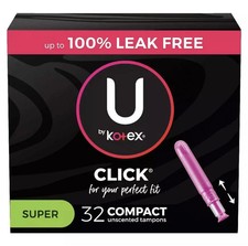 U Kotex Click Compact Tampons SUPER Absorbency Flexible fit Unscented - 32 count