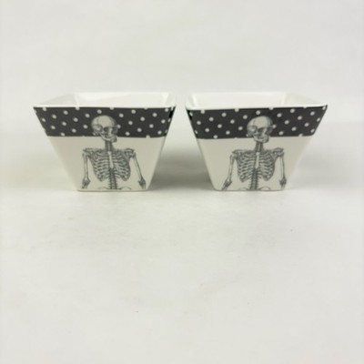 Ciroa Skeleton Simple Serve Set of 2 Square Halloween Appetizer Bowls