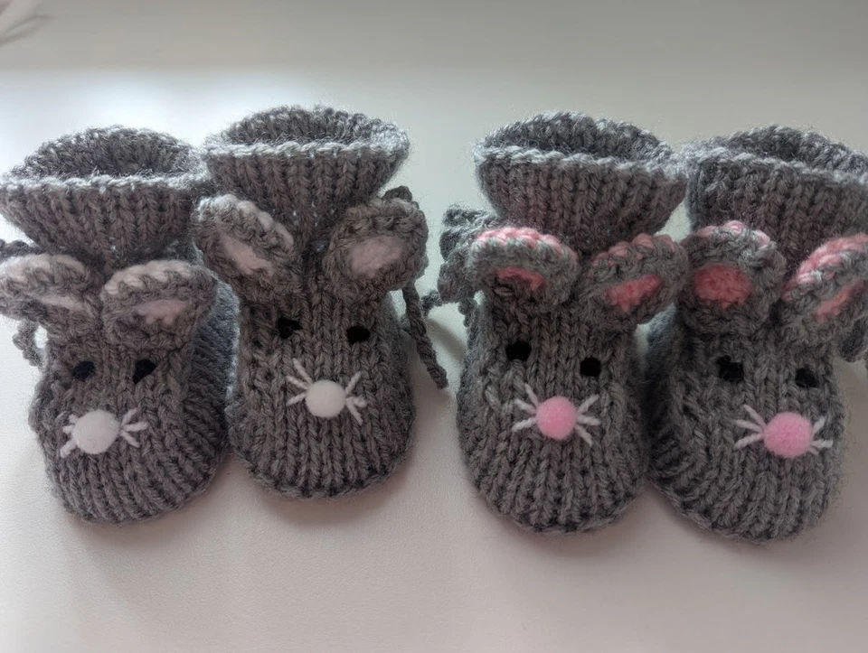 Babyschuhe Erstlingsschuhe Maus grau gestrickt  Größe wählen - Bild 1 von 1