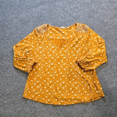 Fat Face Top Womens Size 10 Yellow Mustard Floral Popover Peasant Casual Capsule