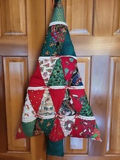 Vtg Handmade Quilted Patchwork Christmas Tree Wall Hanging 31" Tall