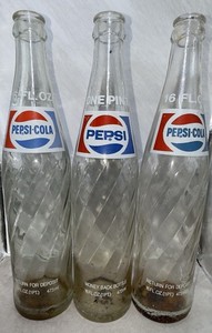 Rare Vintage Pepsi Cola Longneck Swirl Neck Logo Soda Bottle Lot of 3 - 16 Oz.