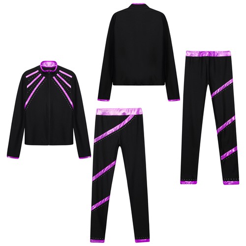 Kids Girls Sports Suit Athletic Figure Skating Costume Long Sleeve Tracksuit - Picture 52 of 65