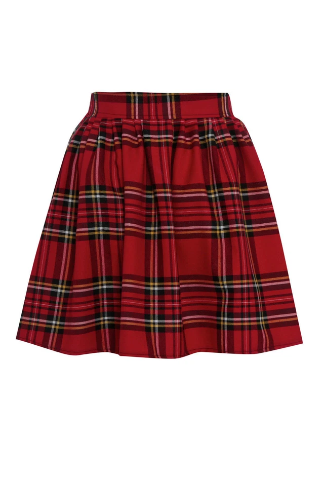 NEW WOMENS RED LADIES CHECK TARTAN SKATER MINI SKIRT ELASTICATED WAIST SIZE 8-20 - Image 2 of 4
