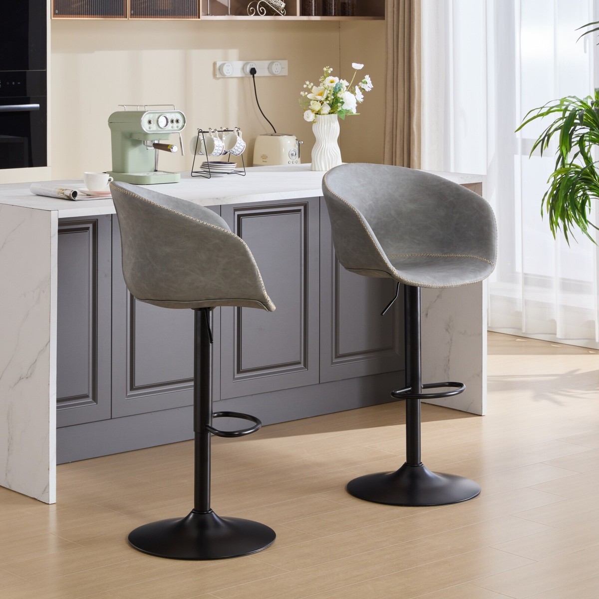 2Set Swivel PU Leather Bar Stools Counter Height W/Back