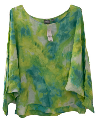 New York & Co Soho Street Blouse Tie Dye Lime Green Teal Open Arms Small $49.95