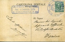 CP CADORNA-HAIG / SOMMERGIBILE F.12 GULLER + ANNULLO LINEARE CENSURA 1915 - 1°GM