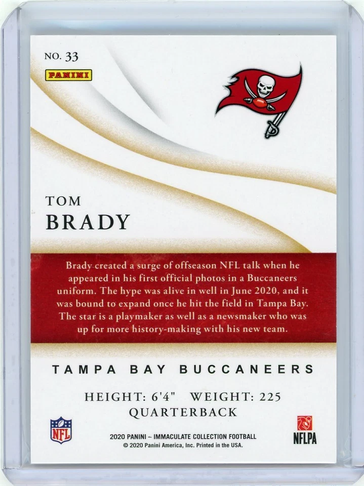 2020 Panini Immaculate Football FOTL Base Emerald #33 Tom Brady #16/19 - Image 2 of 2