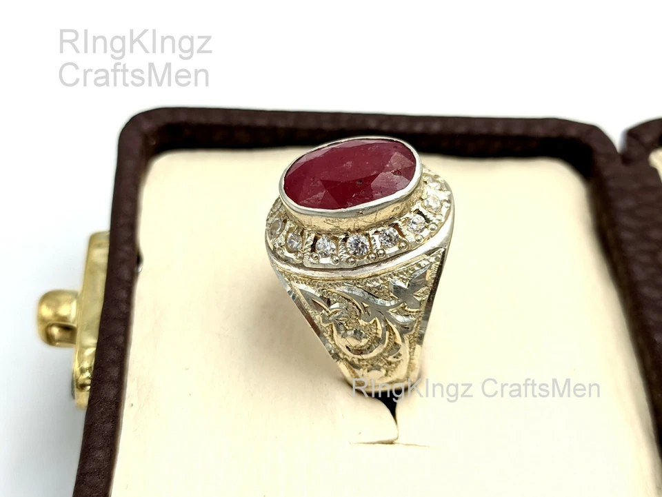 Natural Ruby Stone Mens Ring Size 9 Handmade 925 Sterling Silver Yaqoot Size 9 - Image 4 of 4