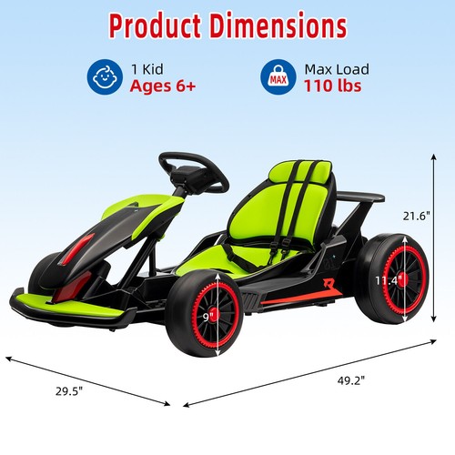 24V High-Speed Drift Kart for Kid 2x200W Motor 7AH Battery Electric Pedal Racing - Picture 17 of 82